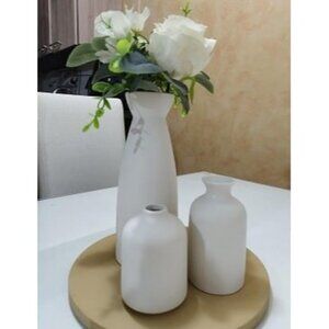 New White Ceramic vase Set-3 Small Flower vases for Decor,Modern Boho Farmhouse